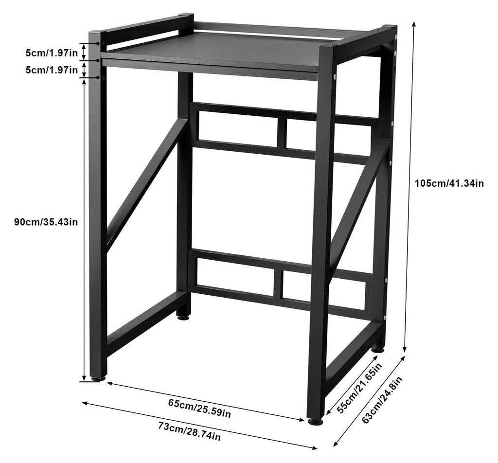 Waschmaschinenregal - Überbau für Waschmaschine und Trockner - Höhenverstellbar - 2 Ebenen - 300 kg Tragkraft - Stapelbar - Metall - Schwarz