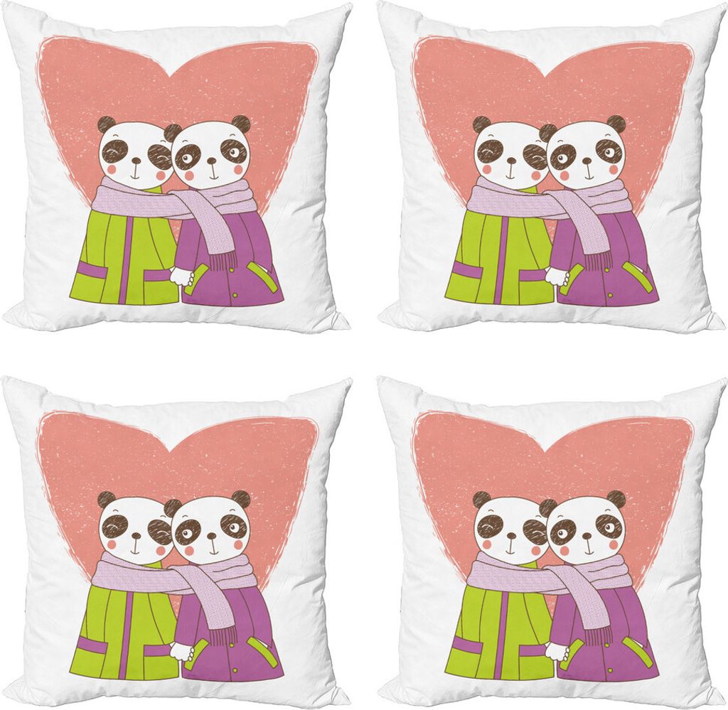 ABAKUHAUS Panda Kissenbezug Set (4 Stück), Liebhaber Hände halten, Moderner Doppelseitiger Digitaldruck, 50 cm x 50 cm, Mehrfarbig