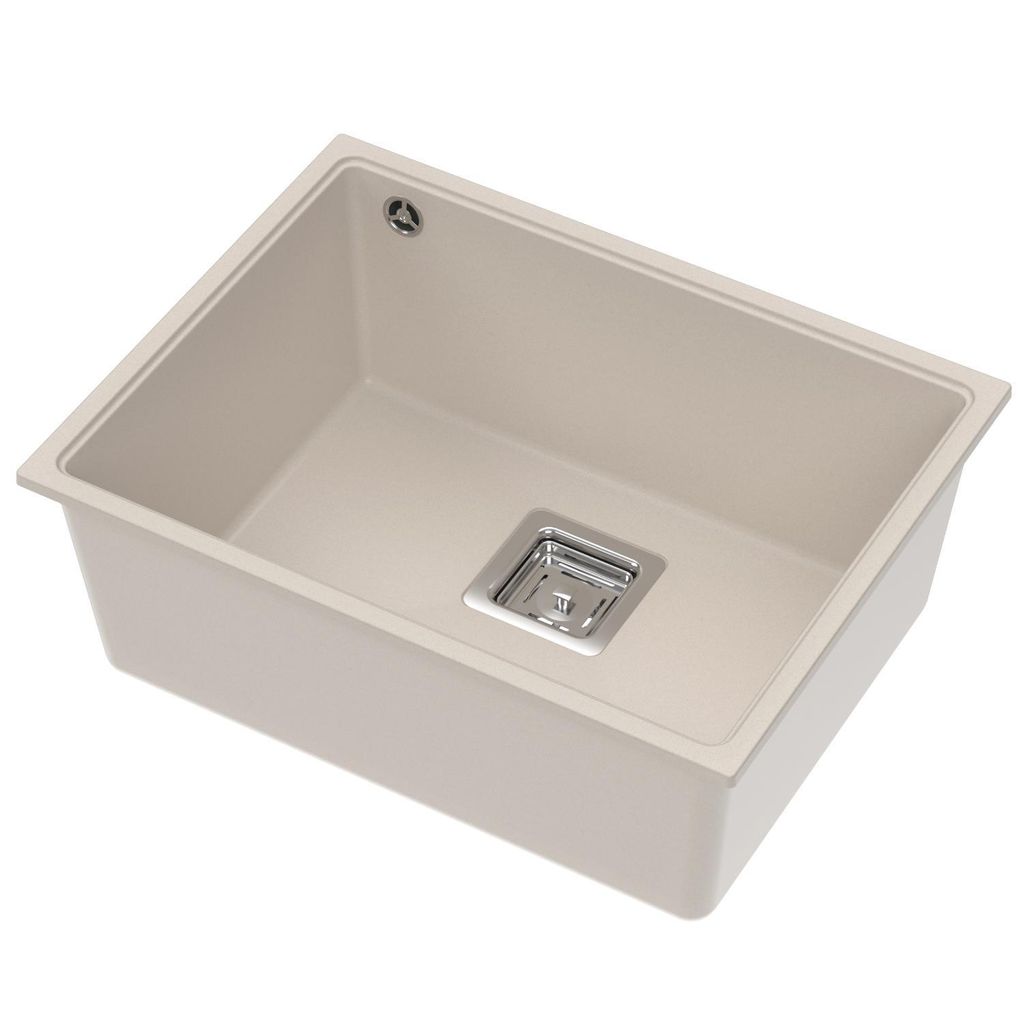 HOMEVELLO Spülbecken SILVION Einbecken Granitspüle 55x42x22,5 cm Beige, Hochwertige Küchenspüle mit Siphon, Überlauf, Pflegeleicht, Kratzfest,...