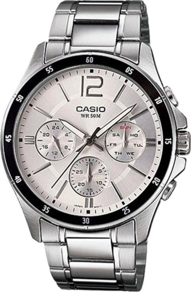 A close-up studio shot of a men's Casio watch.