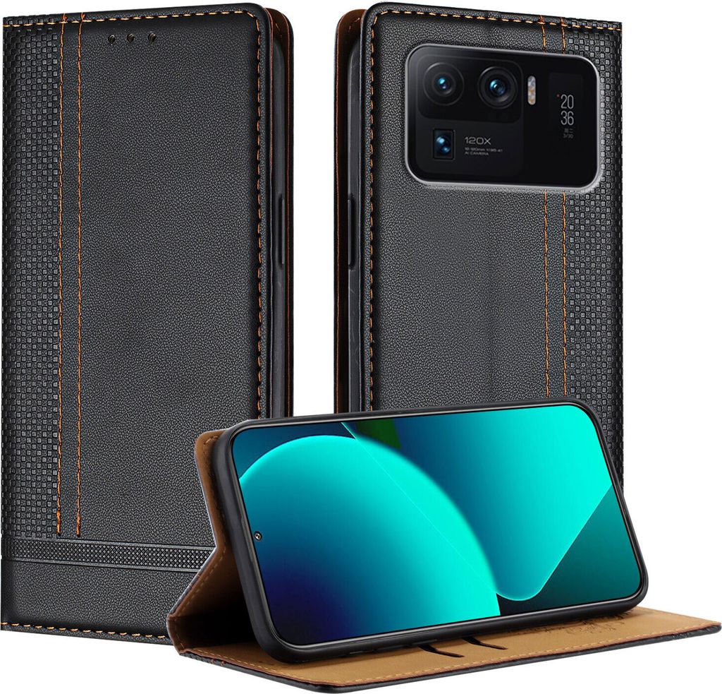 Handyhülle für Xiaomi 11 Ultra Leder Flip Klappbare Schutzhülle mit Standfunktion Schwarz