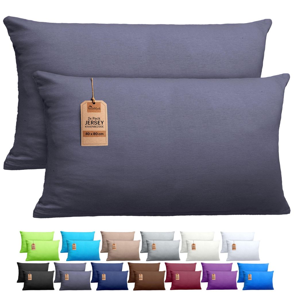 set di 2 copricuscini 100% cotone 40x80 cm grigio antracite Immagine del prodotto 