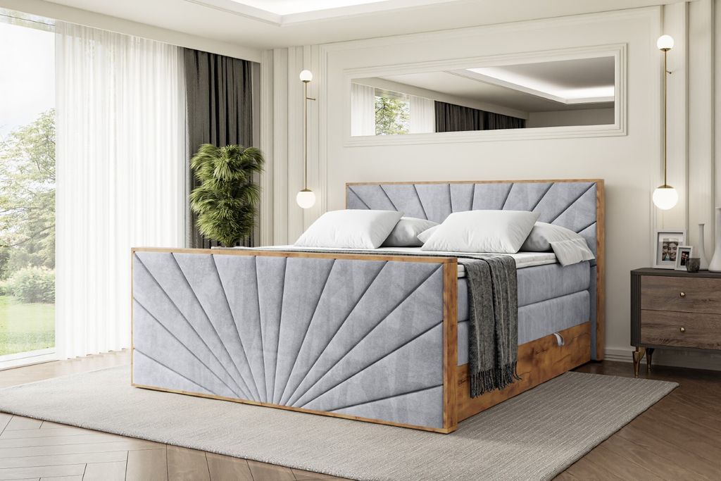 ALTDECOR Boxspringbett mit Matratze und Lattenrost, Topper, Fußteil,Polsterbett mit Bettkasten, Bett mit Stauraum H3- und H4- Matratze, Doppelbett...