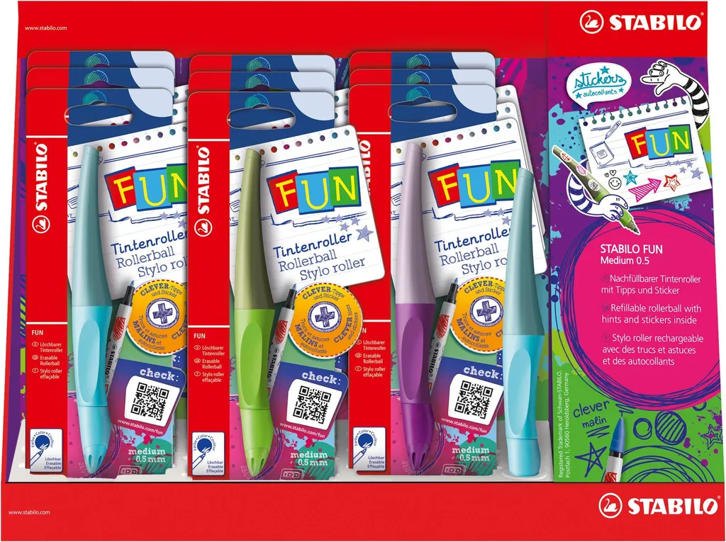 Roller STABILO FUN à encre fluide - Lot de 9 présentoirs de comptoir