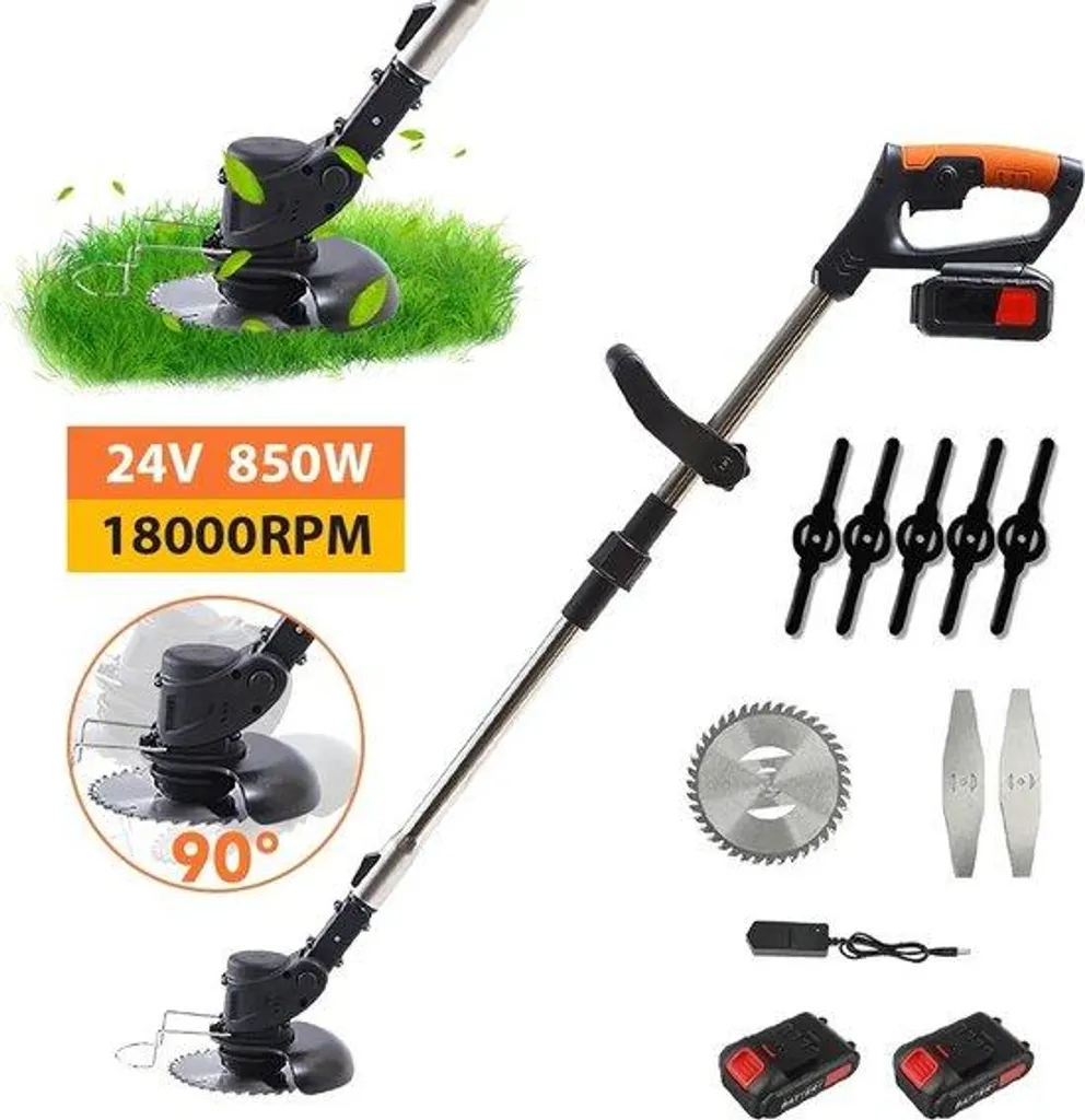 Coupe-bordures sans fil 850W avec manche télescopique et double batterie