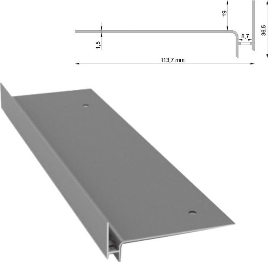Renoplast Aluminium Treppenstufen-Profil SW Beluftete Boden, Profil 200cm, Grau