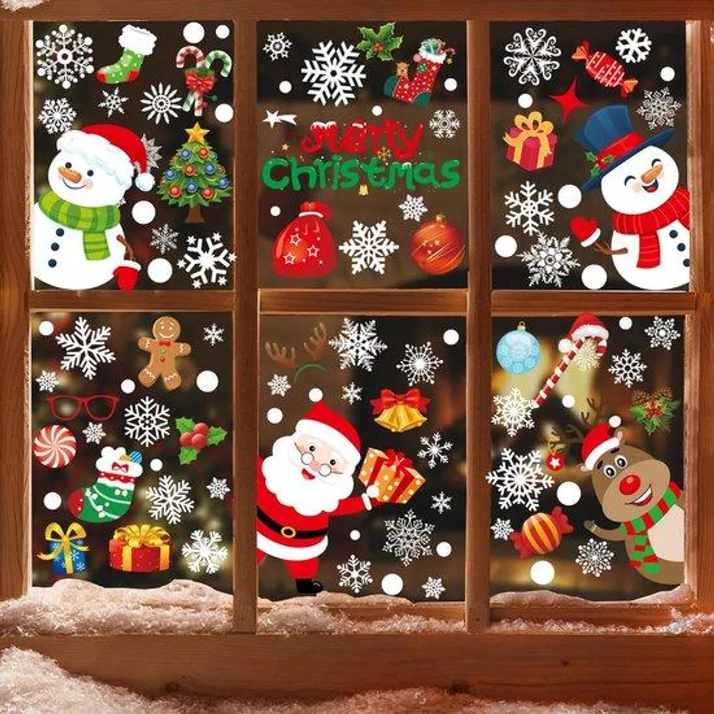 Décoration de Noël autocollante en PVC - Kit de 30 stickers muraux enfants