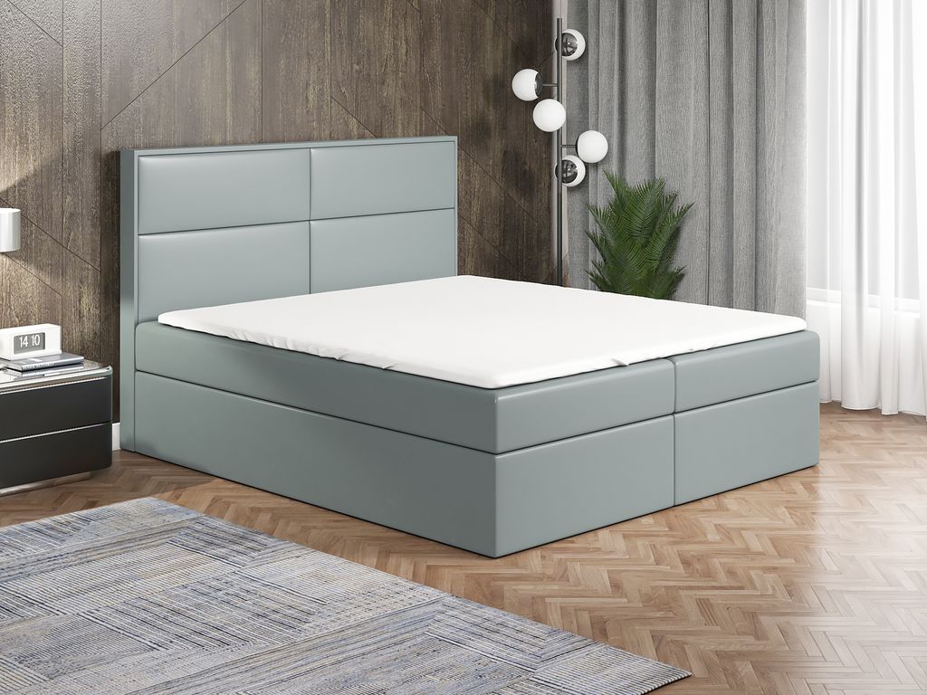 Boxspringbett HOPP 200 x 200 mit 2 Bettkästen, Bonell-Matratze und Topper. Farbe: Grau