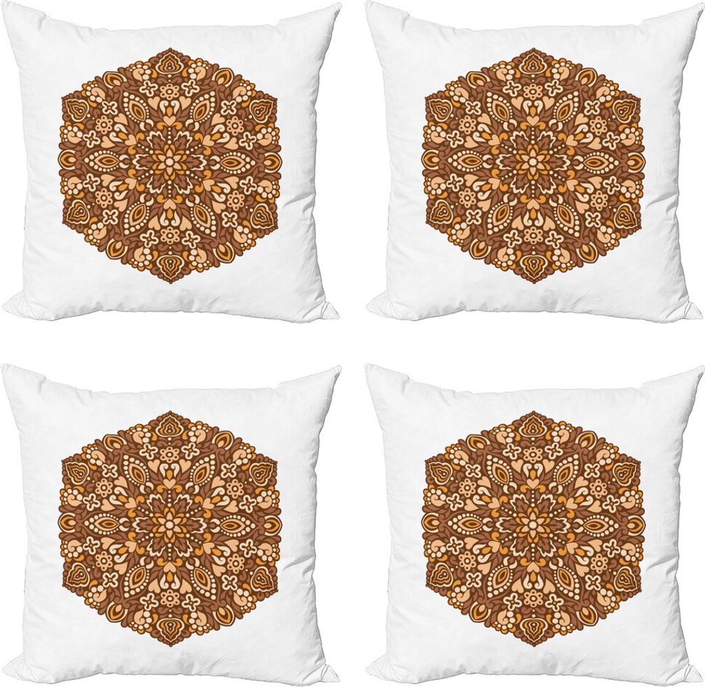ABAKUHAUS Weiß und Schwarz Kissenbezug Set (4 Stück), Aufwändige Mandala, Moderner Doppelseitiger Digitaldruck, 45 cm x 45 cm, Tan Braun Orange