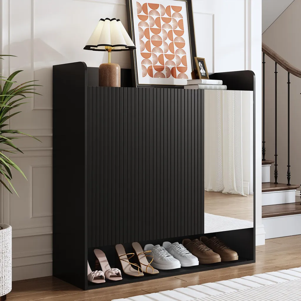 Armoire à Chaussures à Plusieurs Niveaux Noire avec Banc de Rangement