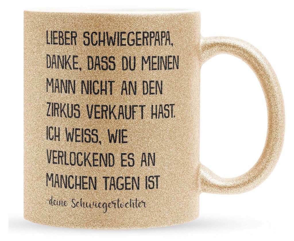 22Feels Glitzertasse Gold Schwiegerpapa Geschenk von Schwiegertochter Braut Vater Des Bräutigams Hochzeit Geburtstag Weihnachten Vatertag Herren K...