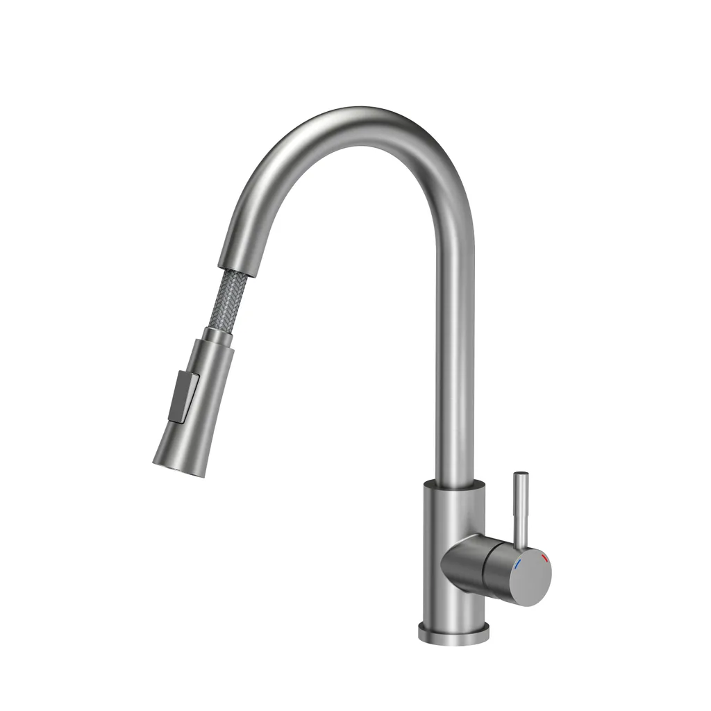 VBChome Rubinetto per lavello Inox Rubinetto per lavello con bocca estraibile Estraibile Acciaio inossidabile spazzolato 2 livelli di potenza Ruotabile a 360° Rubinetto a U Rubinetto per cucina Monocomando - 3