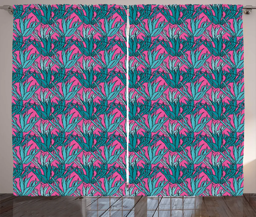 Rideaux Larges 280x225 cm pour Baie Vitrée Motifs Agaves Roses