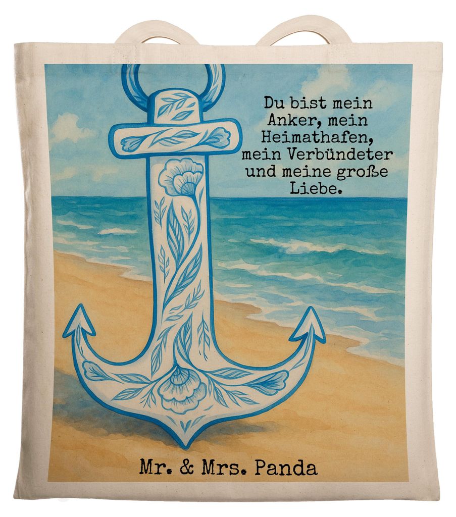 Mr. & Mrs. Panda Jutebeutel Anker Blau Design - Weiß - Geschenk, Laptoptasche, Stoffbeutel, Shopping Tasche, Lustige Sprüche, totebag, Tote Bag