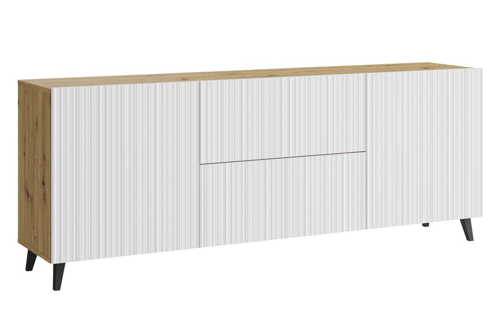 MINIO go for it, Kommode „LOKET“ 180 cm, MDF-Front mit 3D-Muster, Eiche Aristan / Weiß Farbe