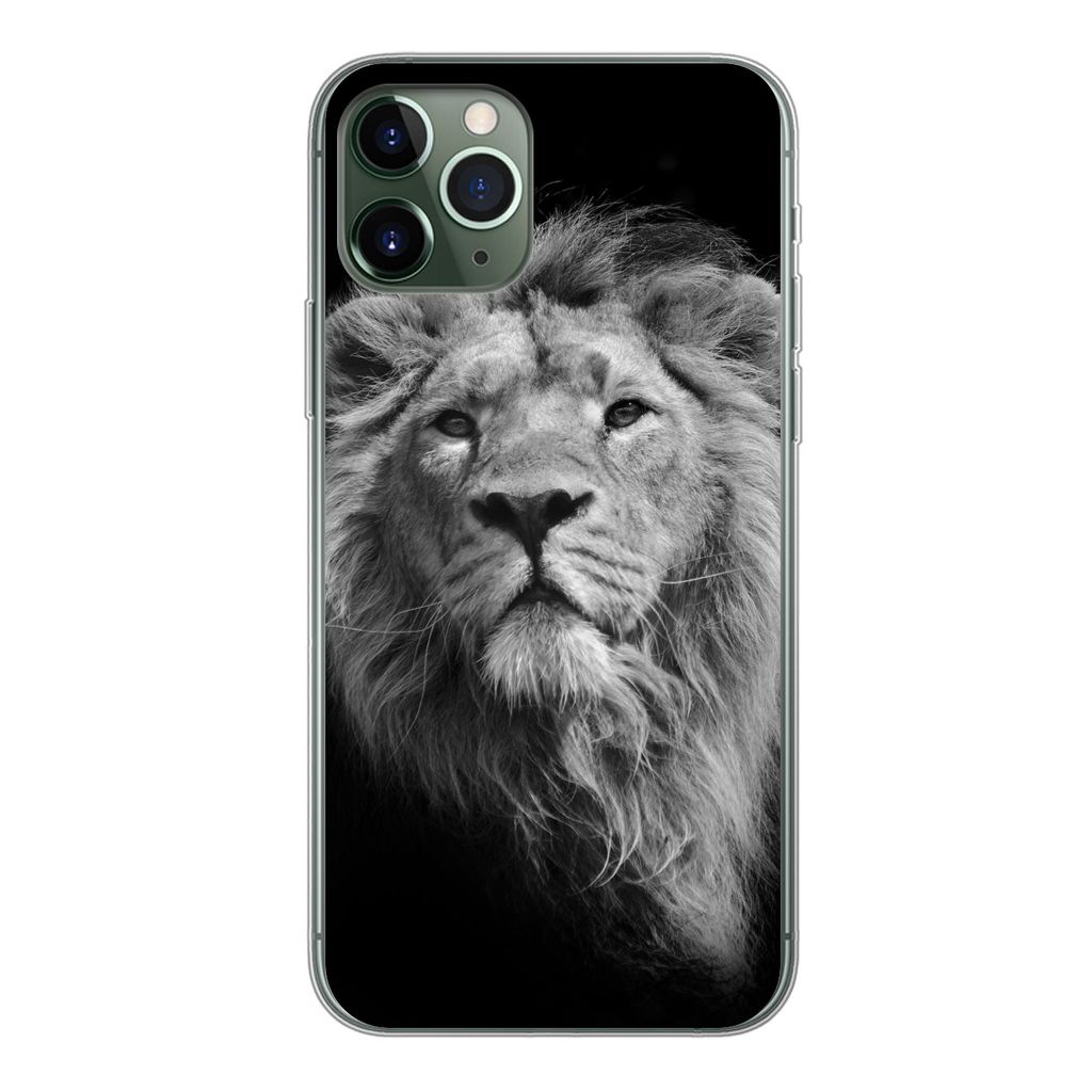 MuchoWow Handyhülle Schutzhülle Hülle für iPhone 11 Pro Löwe - Porträt - Schwarz - Weiß Silikon Softcase Handy Hülle - Handy