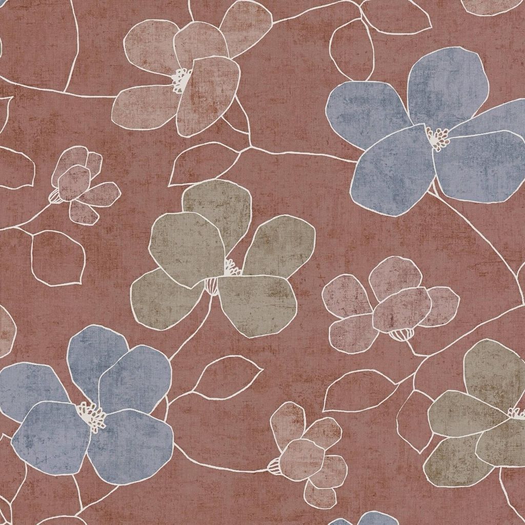 Profhome 791471-GU Blumen Tapete Floral rot blau braun-beige oliv-grün 5,33 m2