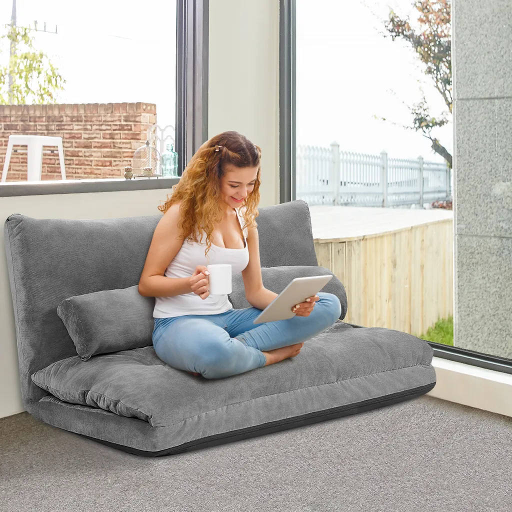 Chauffeuse Convertible 1 Place Fauteuil de Sol Pliable Gris pour Studio
