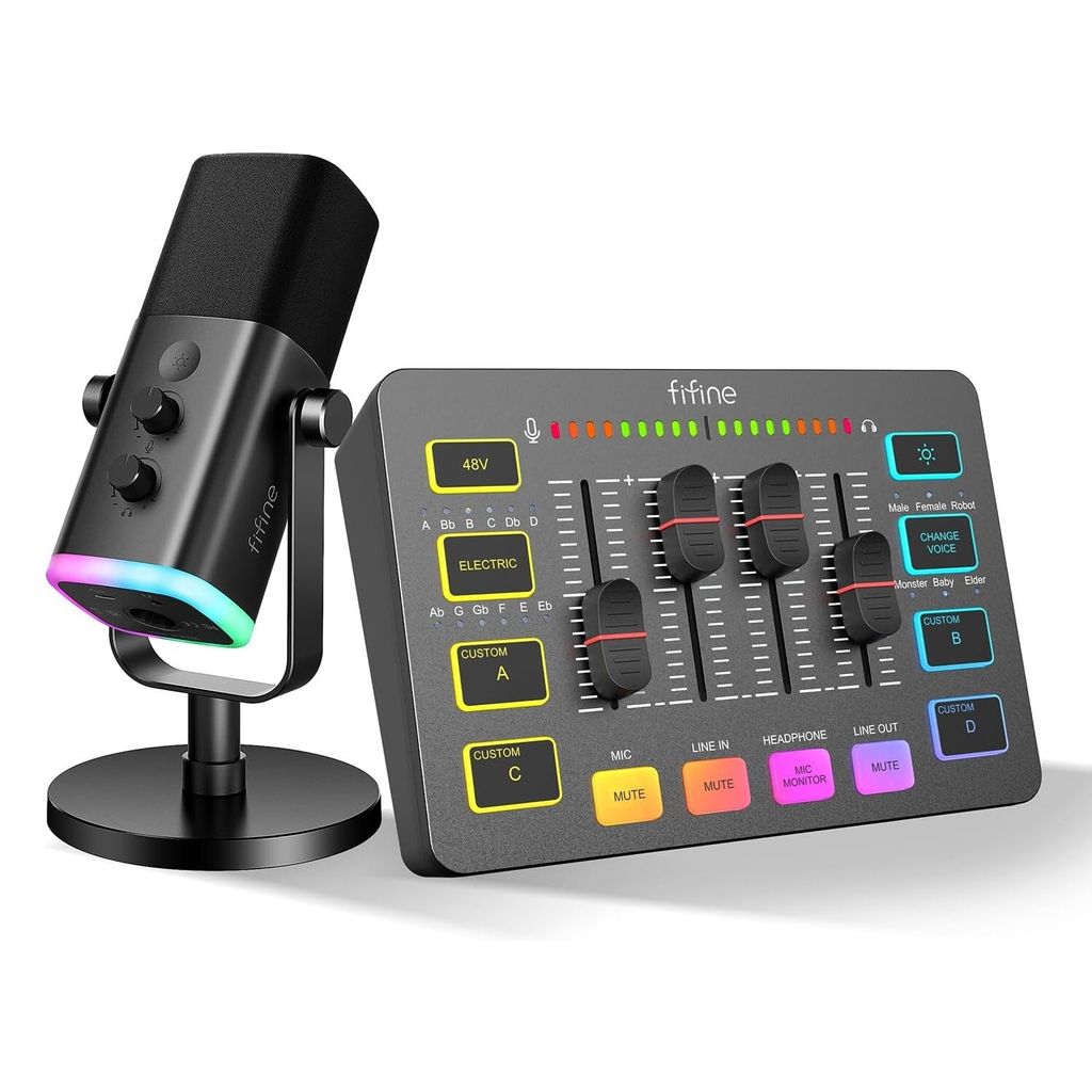 FIFINE XLR Streaming Mikrofon und Gaming Audio Mixer USB Dynamisch Microphone Gaming PC