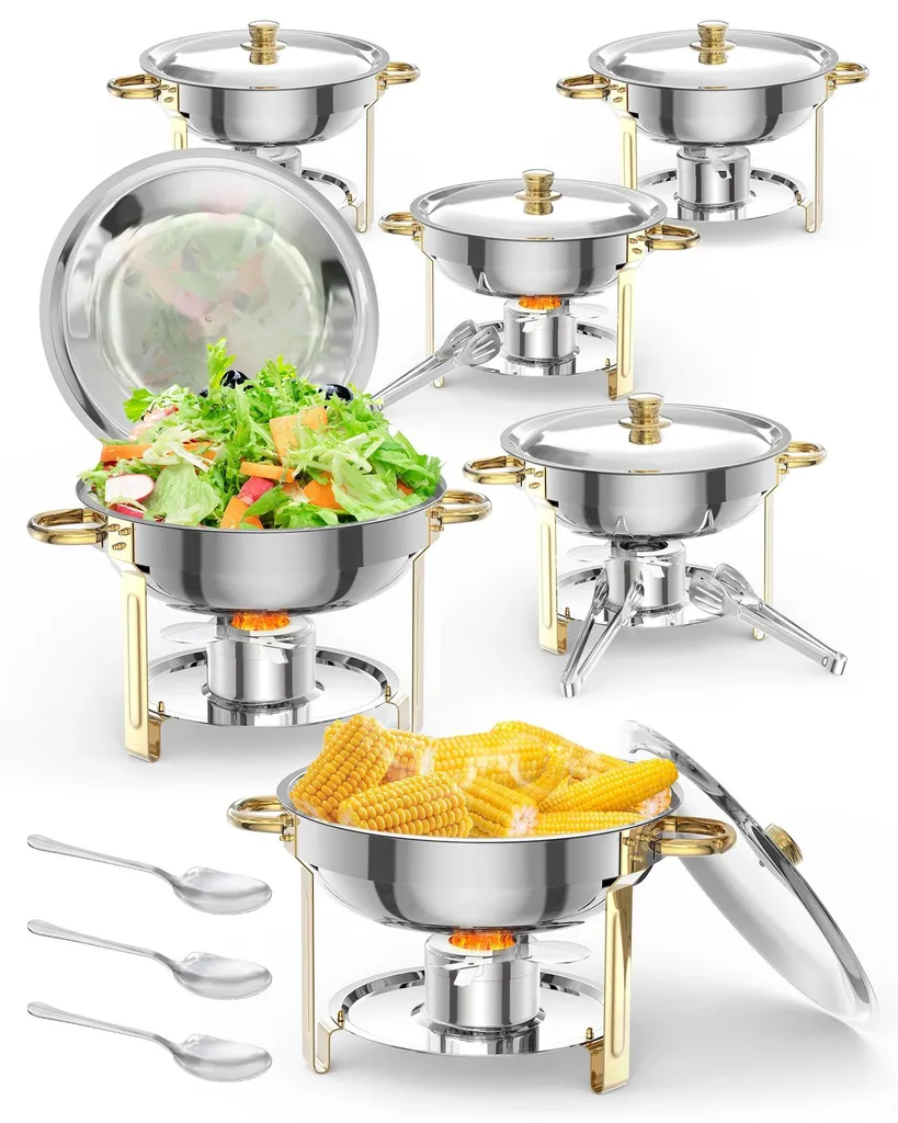 Chauffe-Plat Professionnel Buffet Rond 5 Litres Inox avec Accessoire - 6x