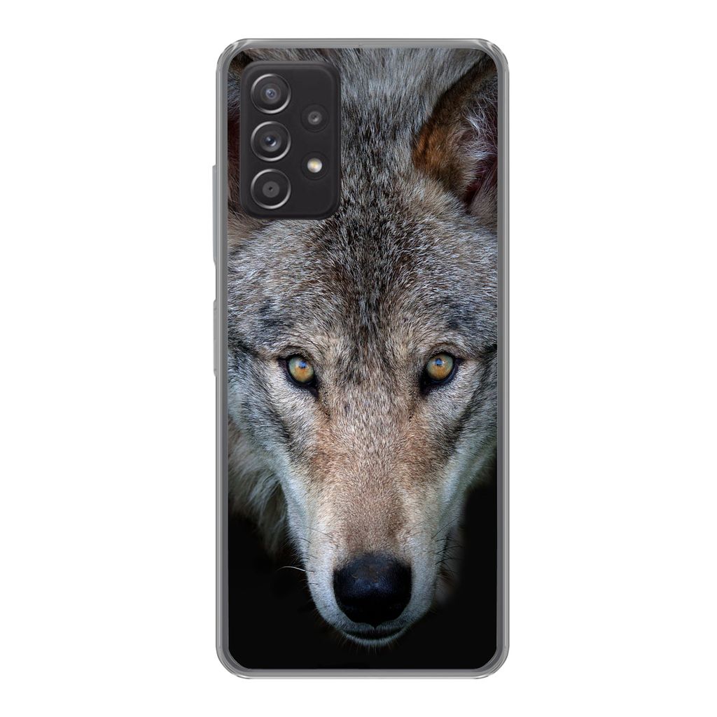 MuchoWow Handyhülle Schutzhülle Hülle für Samsung Galaxy A33 5G Wolf - Porträt - Schwarz Silikon Softcase Handy Hülle - Kartenhalter