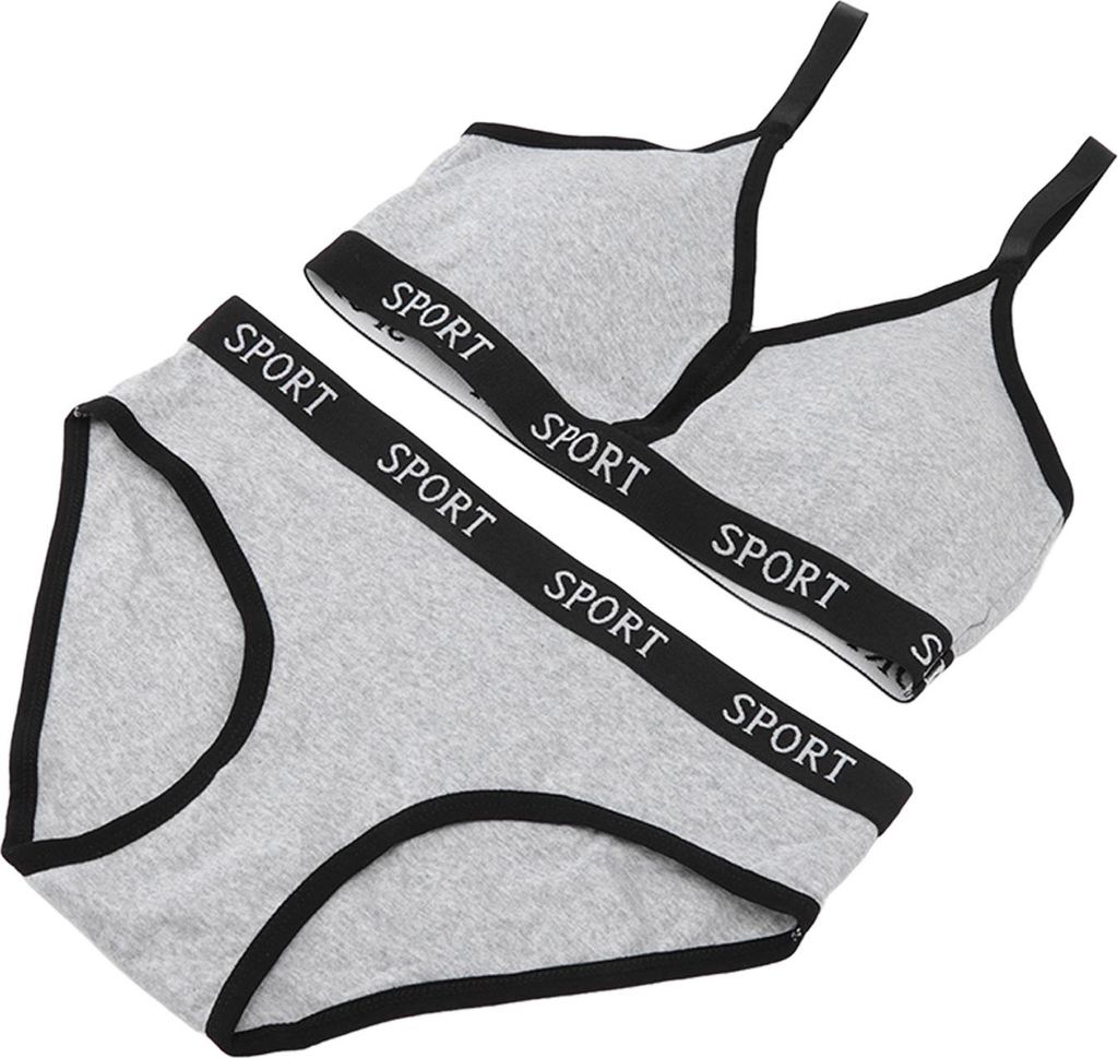 Damen-Sport-BH-Unterwäsche-Set, weich, atmungsaktiv, verstellbar, gekämmte Baumwolle, Höschen für Yoga-Übungen, Hellgrau