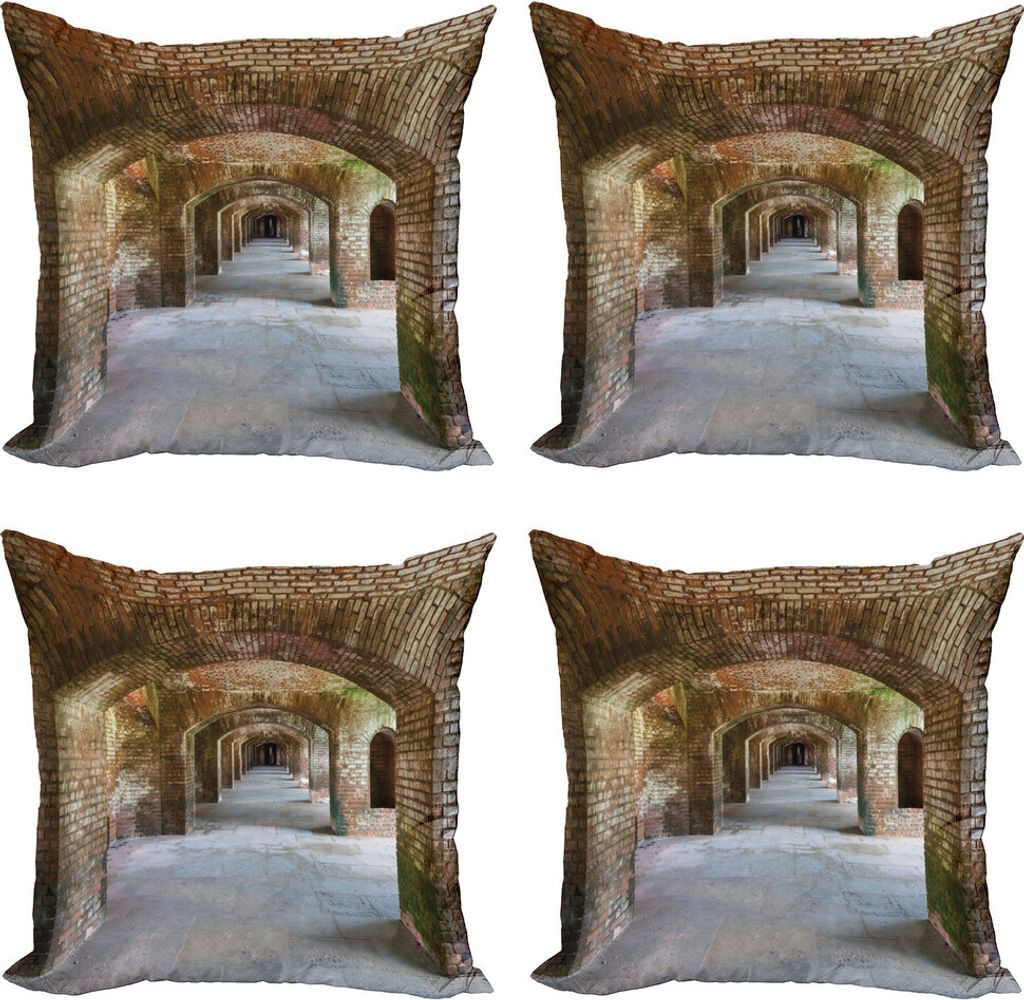 ABAKUHAUS Jahrgang Kissenbezug Set (4 Stück), Brick Arches Dry Tortugas, Moderner Doppelseitiger Digitaldruck, 45 cm x 45 cm, Braun