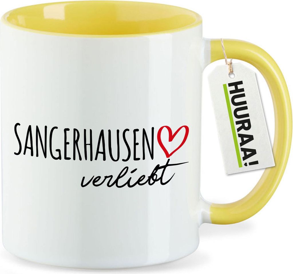 Huuraa Kaffeetasse Sangerhausen verliebt 330ml Gelb Keramik Kaffeebecher Geschenkidee