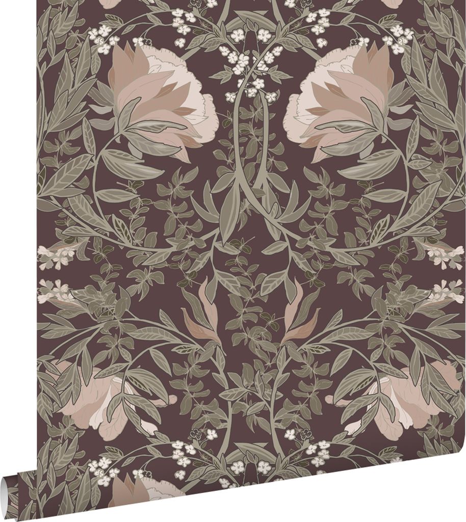 ESTAhome Tapete Blumenmuster im Jugendstil Aubergineviolett 50 x 900 cm