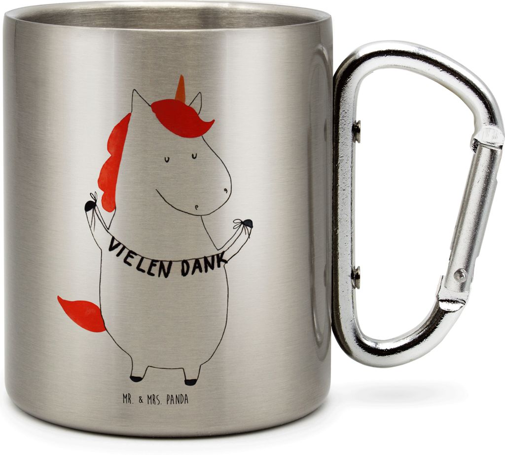 Mr. & Mrs. Panda Thermobecher Einhorn Dankeschön - Transparent - Geschenk, Vielen Dank, Einhörner, Metallbecher, Isolierbecher, thermotasse, Teet...