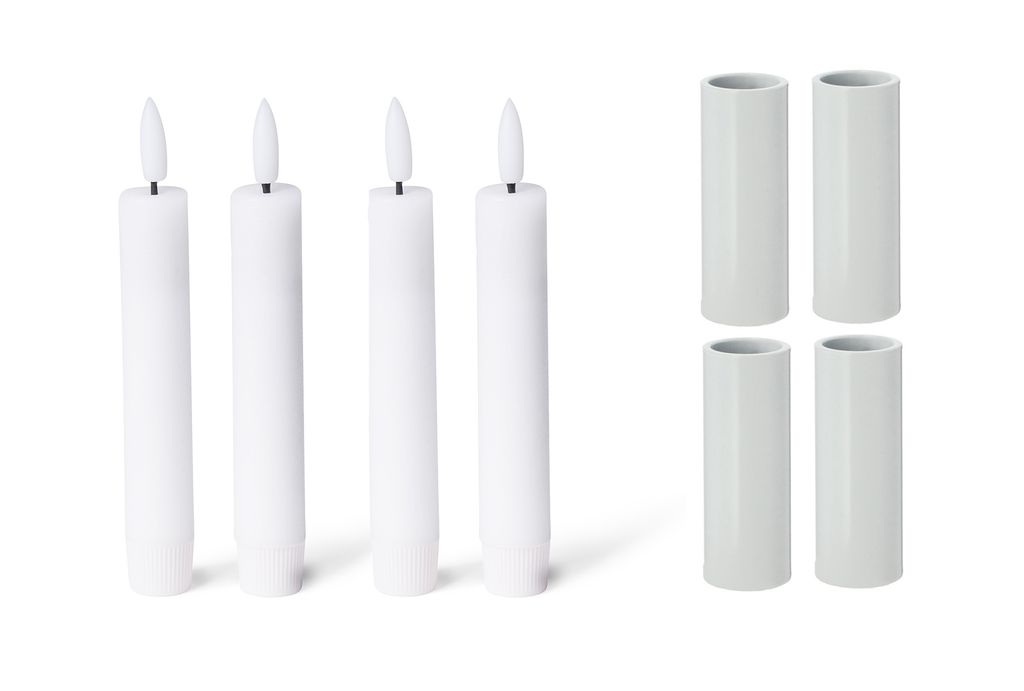 Novaliv 4x Kerzenständer magnetisch 2,8x7,5cm WEISS Kerzenpick mit Stabkerze LED Premium Echtwachskerze flackernde Flamme weihnachtliche Tischdeko...