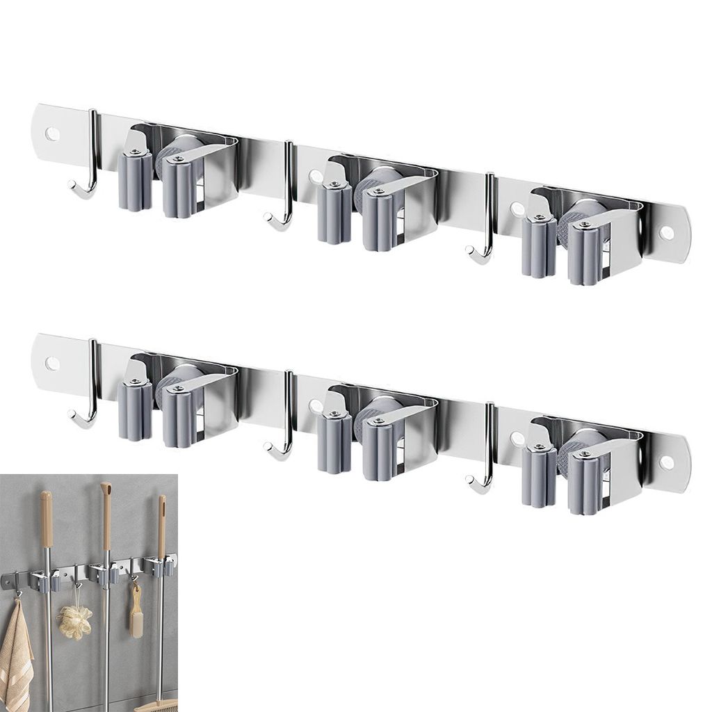 Besenhalterung Wand Halter mit 3 Clips & 3 Haken, punch free Mopp Clip für Badezimmer, wasserdicht, feuchtigkeitsbeständig