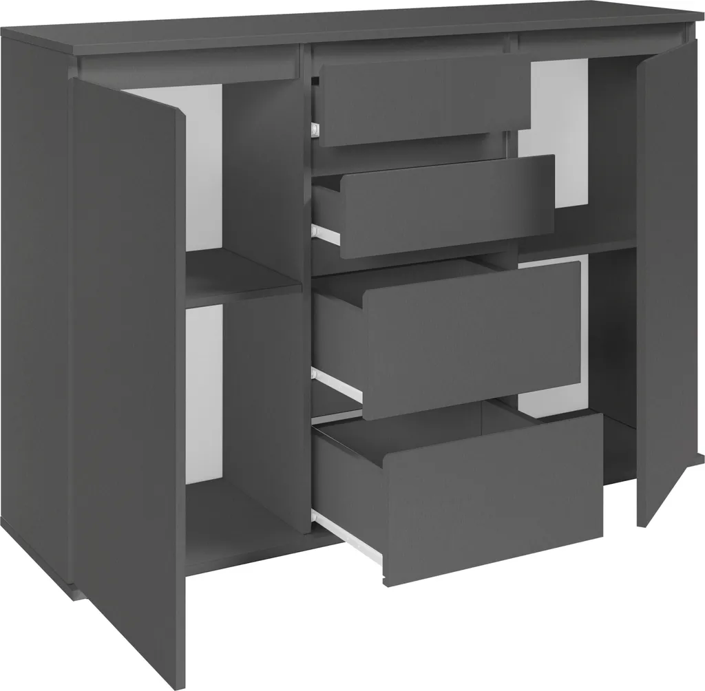 Buffet Bas Anthracite Brest avec Rangements Tiroirs et Portes 119 cm