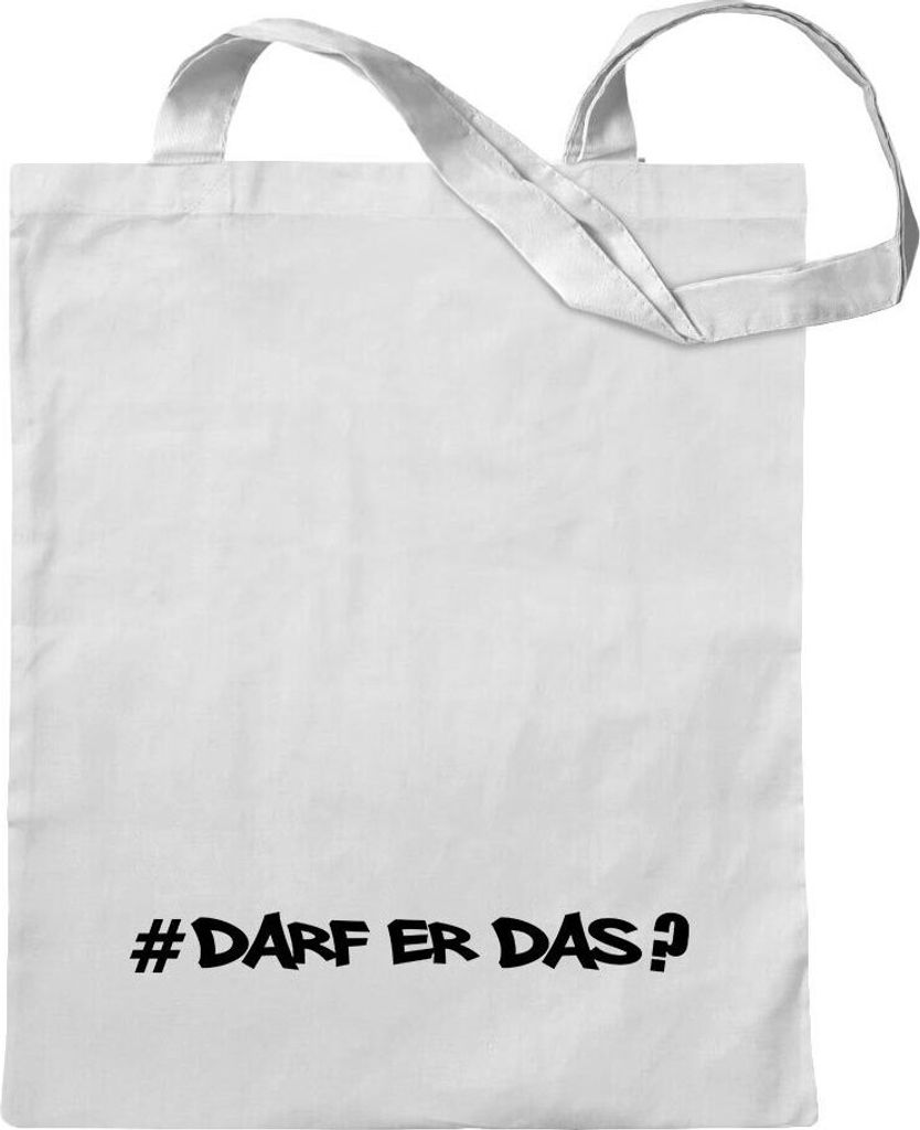 Kiwistar - Baumwolltasche - weiss - Darf Er Das - Hashtag - Tragetasche Stoffbeutel Umhängetasche Langer Henkel