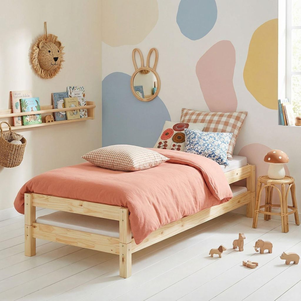 Stapelbett RINO 90x200 cm 2er Set in weiß aus Kiefer Massivholz, Kinderbett mit Gästebett aus massivem Holz, platzsparendes Stapelliege Massivhol...
