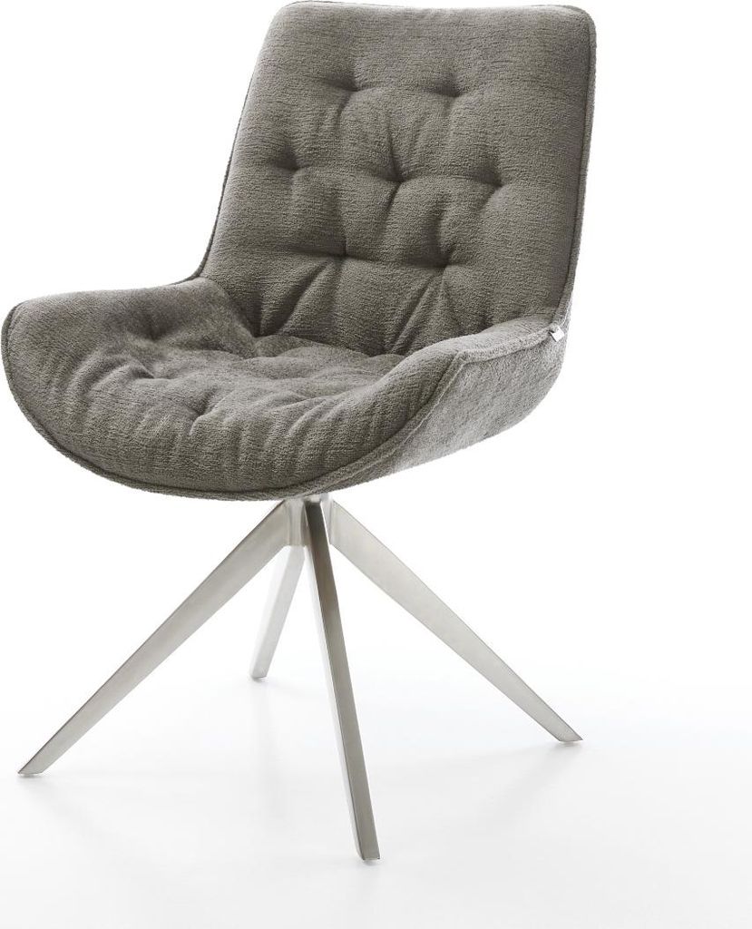 DELIFE Drehstuhl Taimi-Flex Bouclé Soft Schlamm Kreuzgestell breit Edelstahl 360° drehbar Wippfunktion