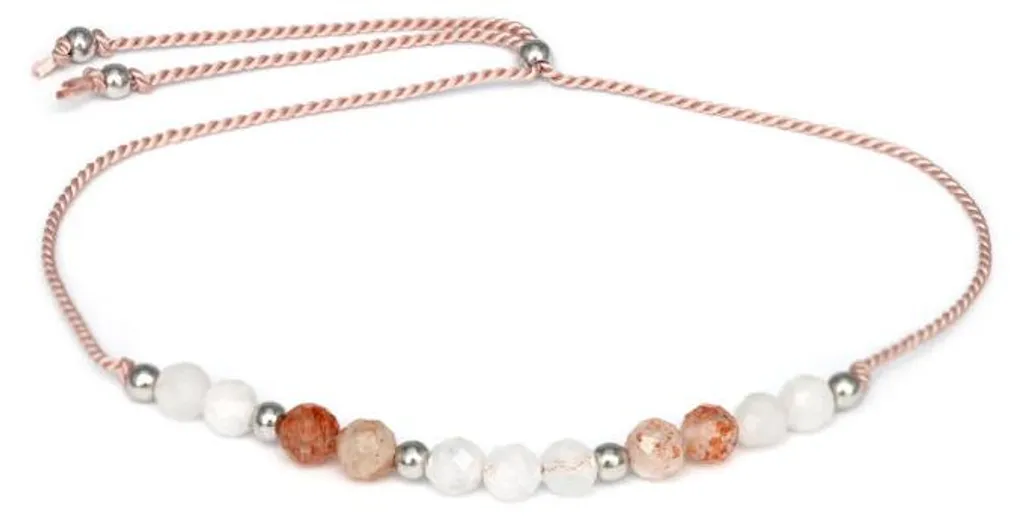 Bracelet cordon femme pierre de lune naturelle et pendentif soleil