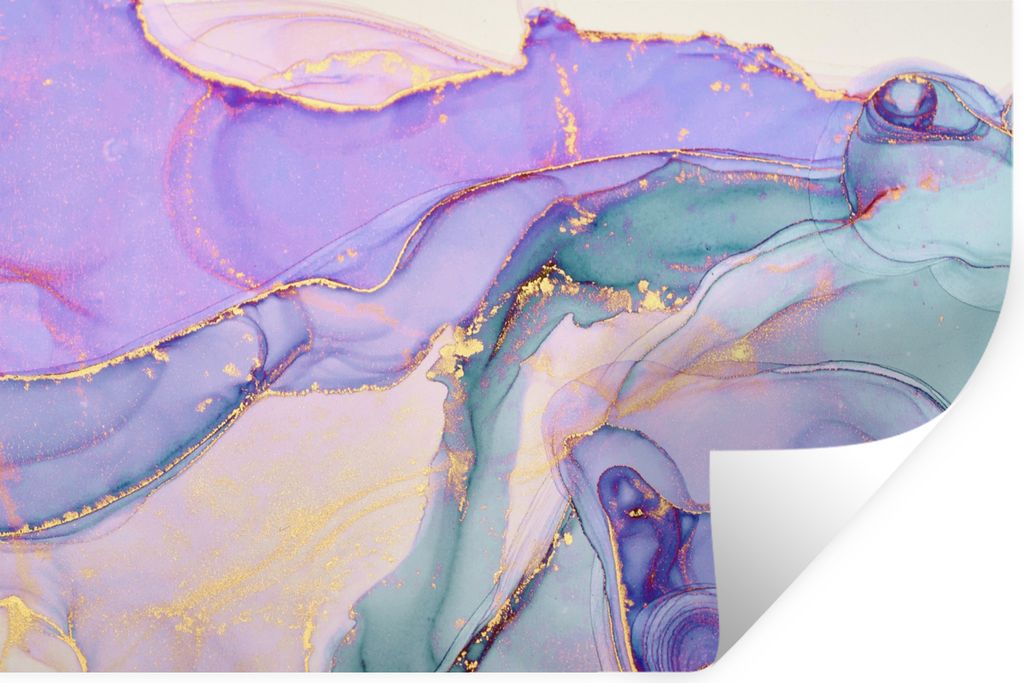 MuchoWow Wandtattoo Wandsticker Wandaufkleber Gold - Marmor - Lila 120x80 cm Selbstklebend und Repositionierbar - Selbstklebend - Fototapeten