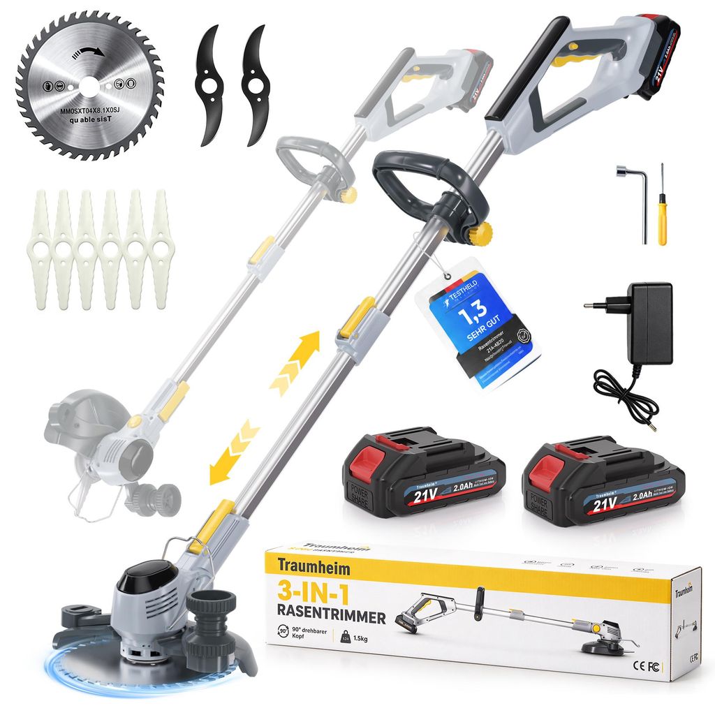 Traumheim Akku Rasentrimmer 21V, 3-in-1 Freischneider, 2x Produktbild 