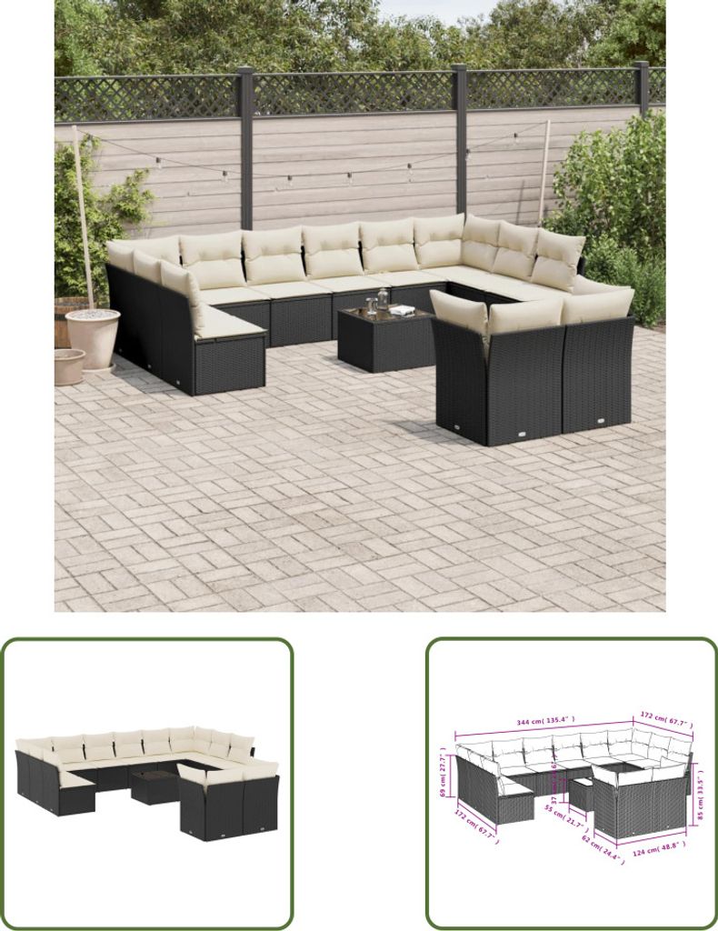 The Living Store 13-tlg. Garten-Sofagarnitur mit Kissen Produktbild 