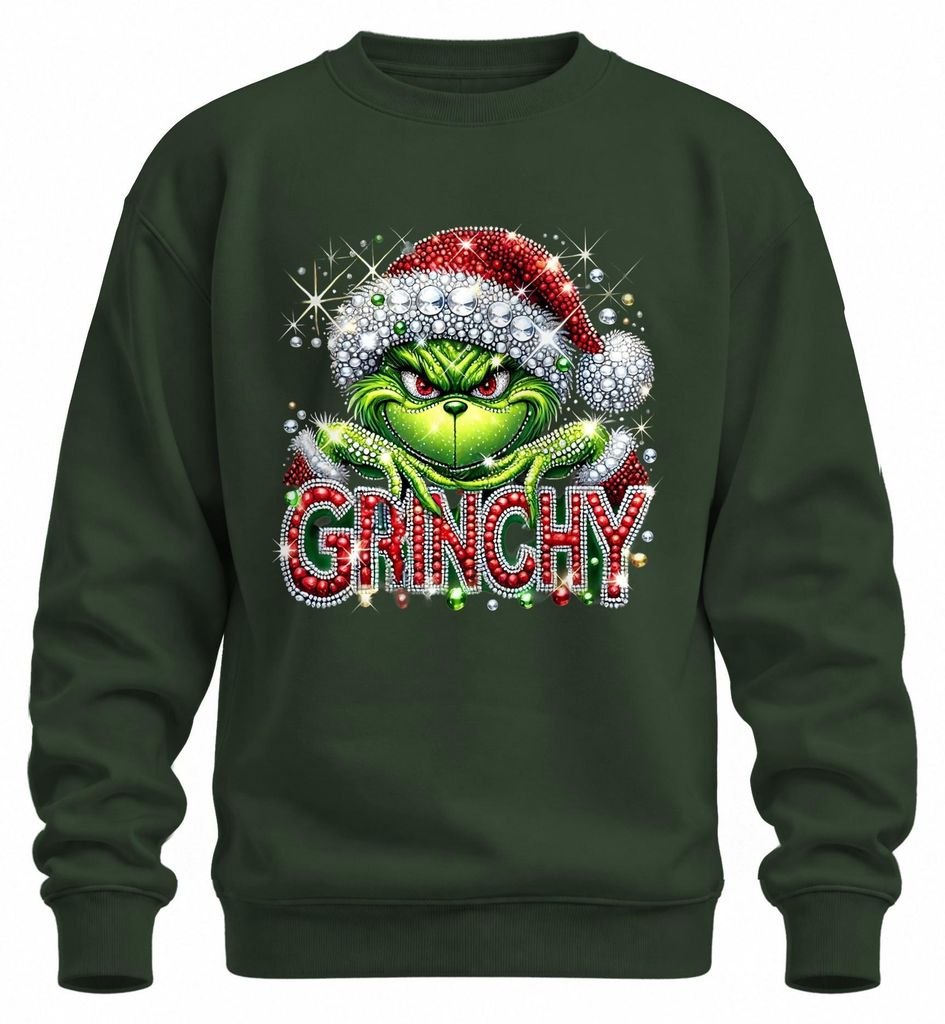 Grinchy Weihnachten Glitzer Strass Santa Ugly Christmas Produktbild 