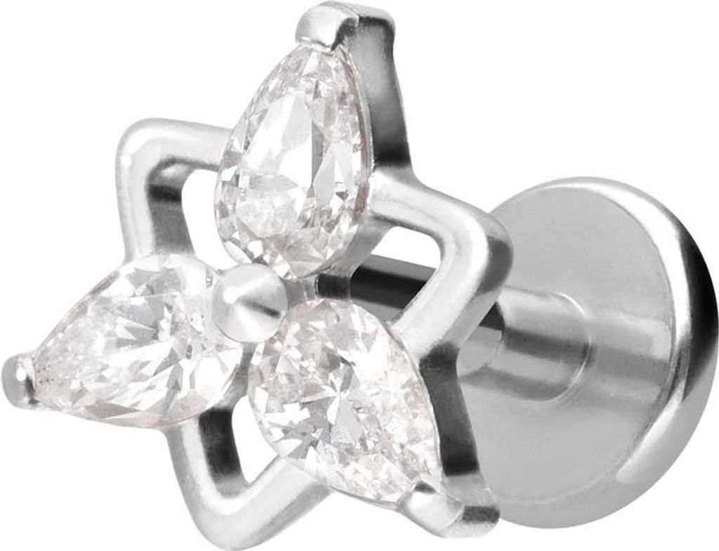 Ohrpiercing, Nasenpiercing Titan Labret mit Innengewinde KRISTALLBLUME Silber Stablänge: 8mm | Stabstärke: 1,6mm