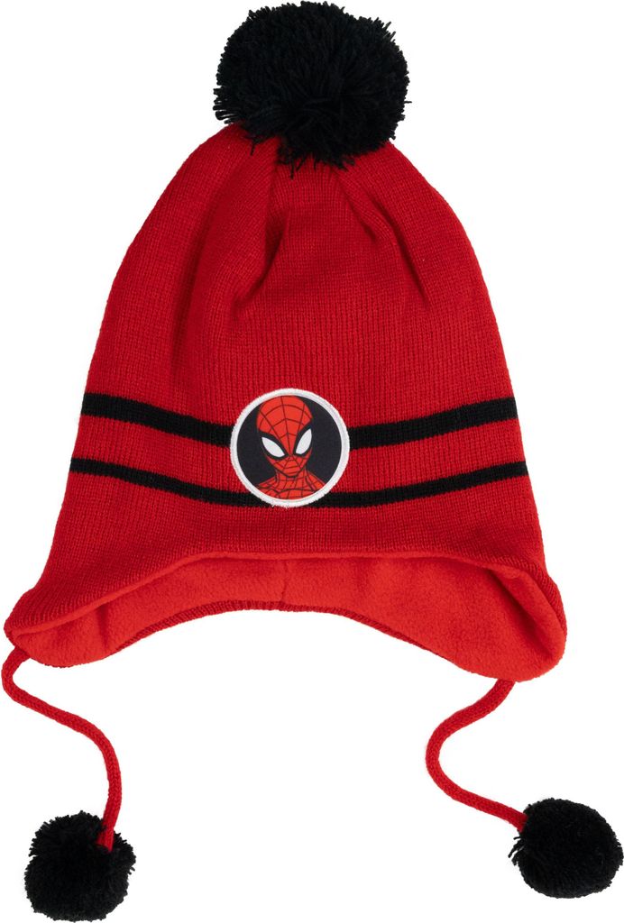 Marvel Spiderman Strickmütze für Jungen - Kinder Wintermütze mit Bommel Mütze Rot