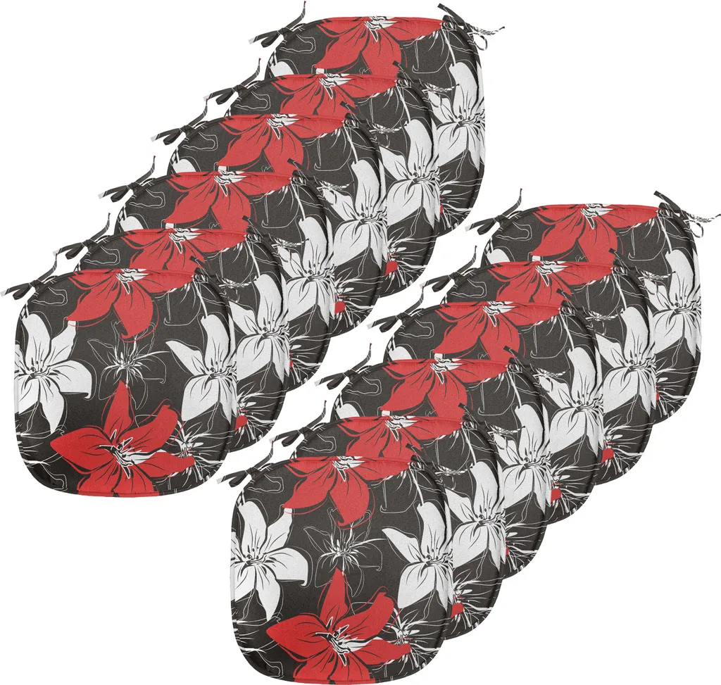 ABAKUHAUS Rosso e nero Imbottitura per sedie da sala da pranzo, piante da giardino Arte, cuscino decorativo impermeabile con cinturini per sedie da cucina, 40 cm x 40 cm - confezione da 12, nero bianco vermiglio - 1