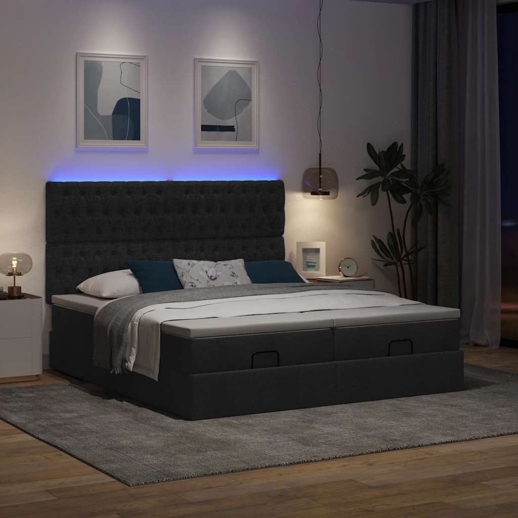 Maison Exclusive - Ottoman-Bett mit Matratzen & LEDs Schwarz 160x200 cm Stoff