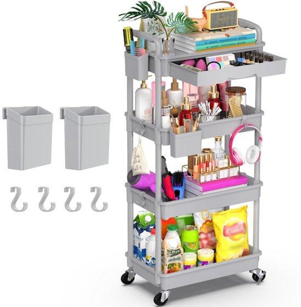 Geparkthauegelager mit Ladefunktion - Multifunktioneller Rollgerät - 4 Ebenen, Grau