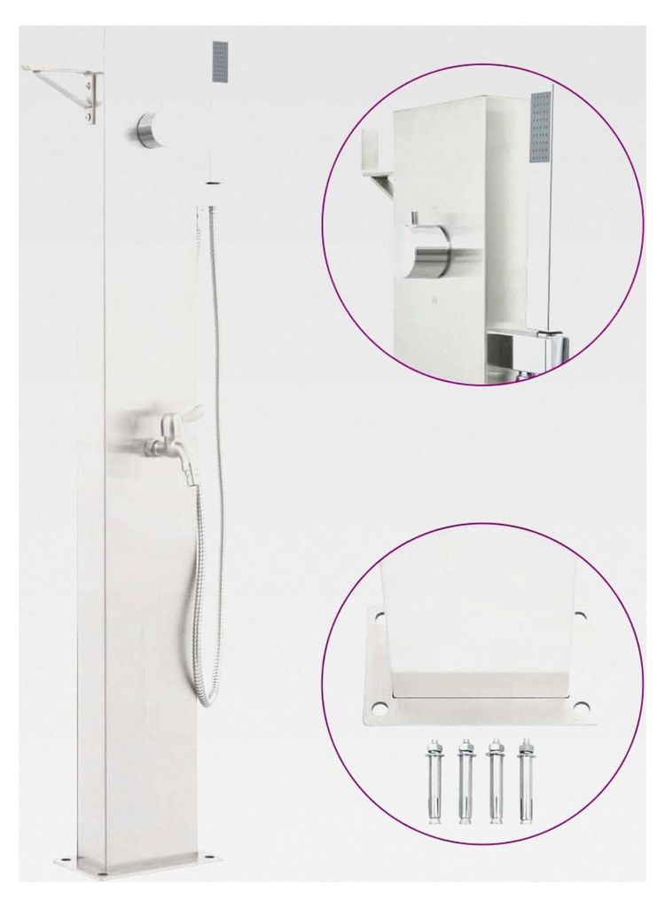 Gartendusche mit Wasserhahn, Edelstahl Gartenbrause 110 cm, Gartenbewässerung, Handbrause, Wasserschlauchhalterung, für Pool und Außenbereich