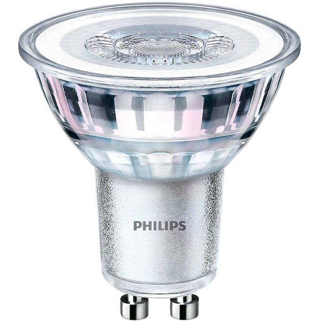 A close-up studio shot of a Philips LED spotlight bulb.