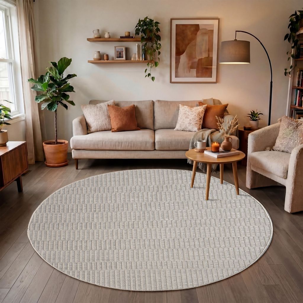 Outdoor Teppich Flachgewebe modern Boho Ethno wetterfest Außenbereich Grösse 80 cm Rund