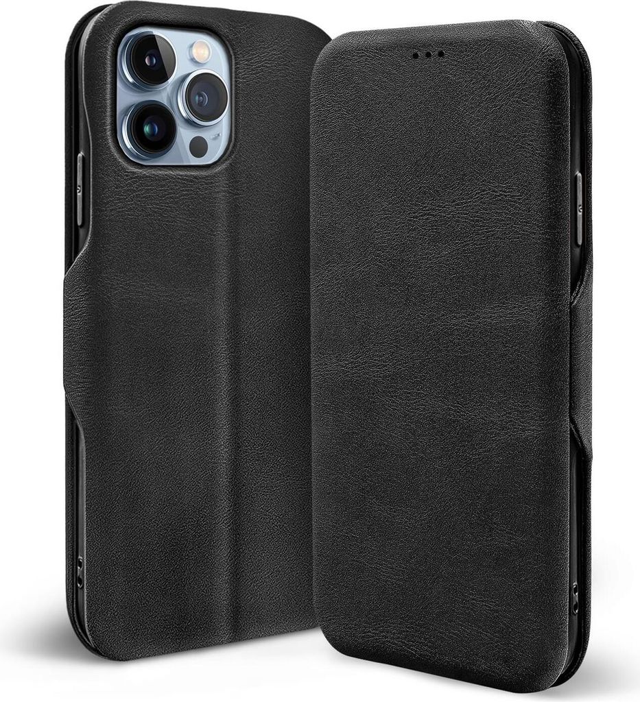 Conie Retro Klapp Tasche für iPhone 14 Pro Kartenfach Hülle Rundumschutz in Schwarz